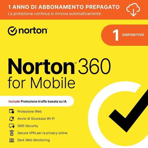 Norton 360 for Mobile Antivirus Smartphone 1 Dispositivo 12 Mesi Android iOS prezzo ebay