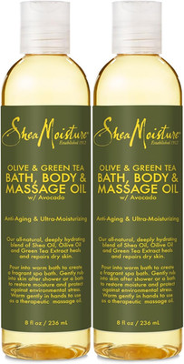 Olive & Green Tea Bath, Body & Massage Oil 2-Pack   Avocado Oil, Anti-Aging & Ul