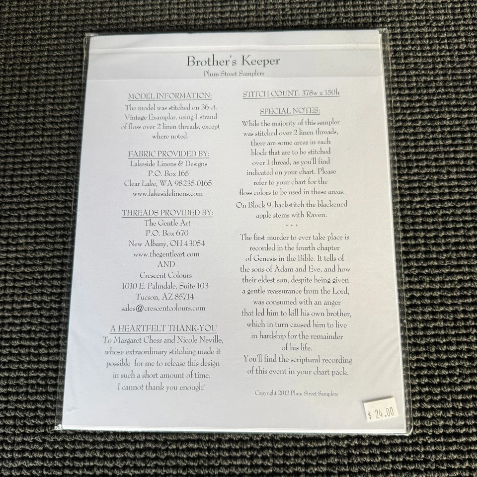 Plum Street Samplers Brother's Keeper Cain and Abel Bible Cross Stitch Pattern - Image 3 of 3