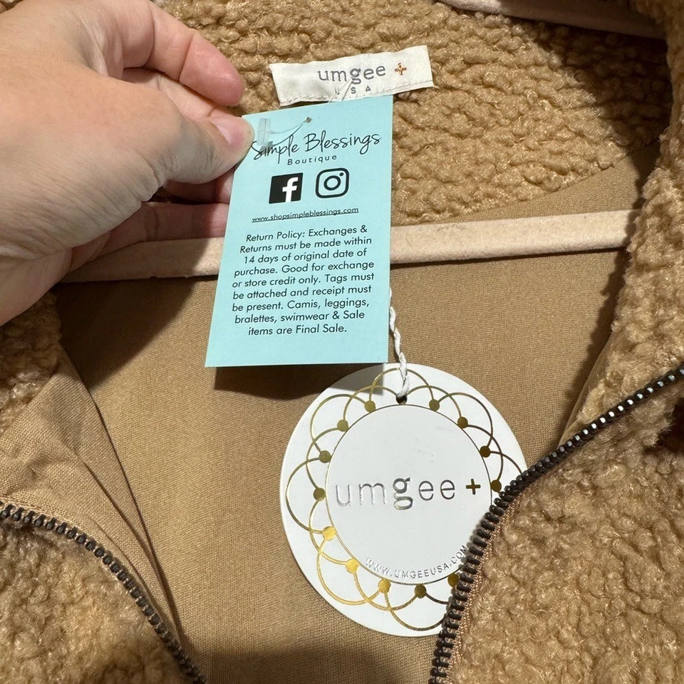 Umgee NWT Faux Sherpa Brown Tan Full Zip Vest Jacket Plus Size 1XL Fall Cozy - Image 4 of 4