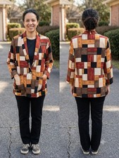 Kensington Square Vintage 80s Geometric Abstract Blazer Jacket Small Made In USA