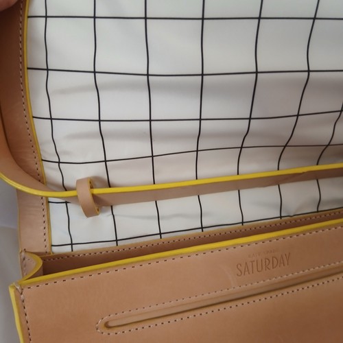Kate Spade Saturday Genuine Leather Half Circle Crossbody Bag in Tan Yellow Trim - Picture 16 of 24