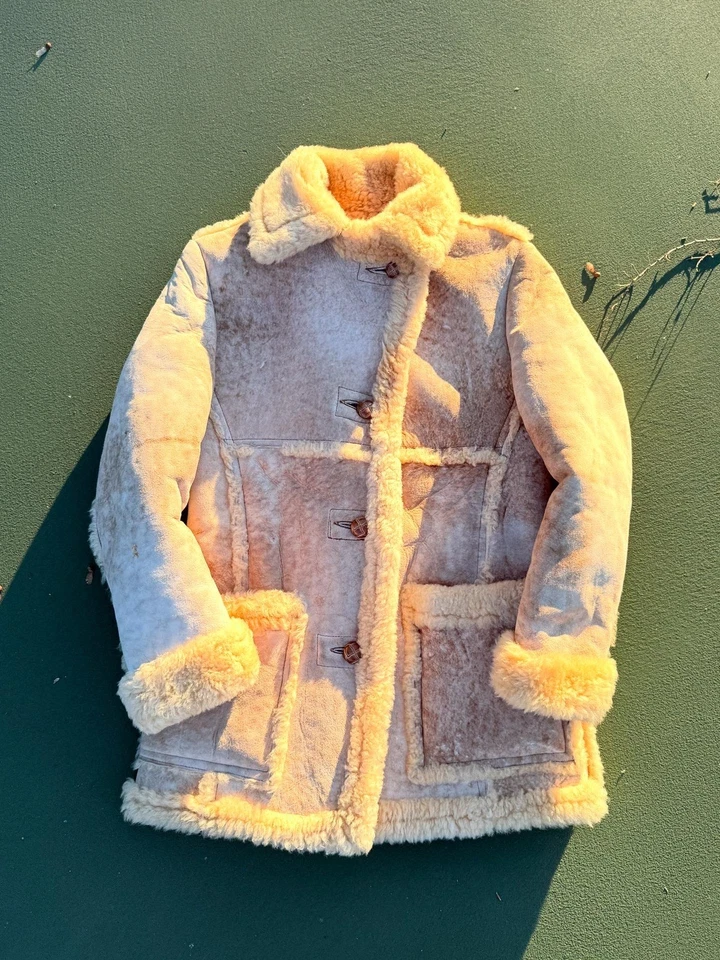 SCHOTT Vtg 70s 80s Suede Sherpa Jacket Sheepskin Leather coat rancher Lady Sz 12 - Image 2 of 4