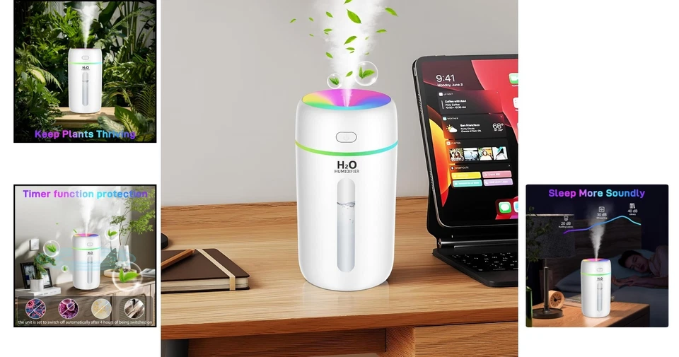 250ML Mini Luftbefeuchter mit Nachtlicht für Schlafzimmer Kinder Pflanzen - Bild 2 von 4