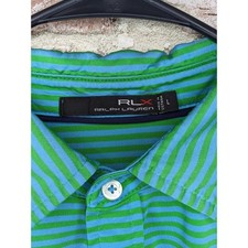 RLX Ralph Lauren Golf Polo Shirt Mens Large L Green Blue Striped Performance