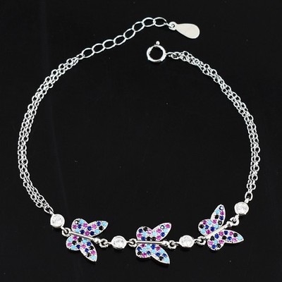 Sehr schönes .925 Sterling Silber 3 Gramm Rosa Topas & Blautopas Armband 81 S526