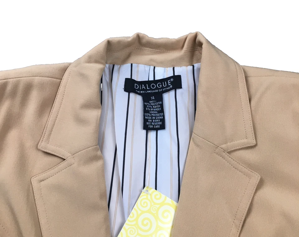 Traje Pantalones Capri Dialogue Mujer Talla 14 Beige Cuello Muescas Bolsillos Forrados Nuevo con Etiquetas Foto 3 de 4