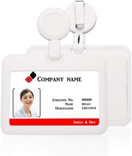 ID Badge Holder Case Horizontal with Reel Clip Retractable Heavy Duty Credit