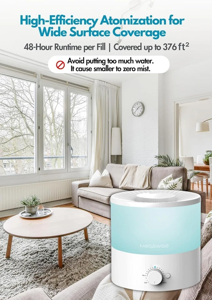 Humidificador ultrasónico de niebla fría Megawise SK7620 - Capacidad de 1,5 L, susurro silencioso O Foto 4 de 4