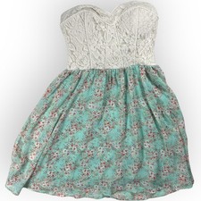 My Michelle SZ 3 Mini Dress Bodice Strapless Ivory Green Floral Fairy Coquette