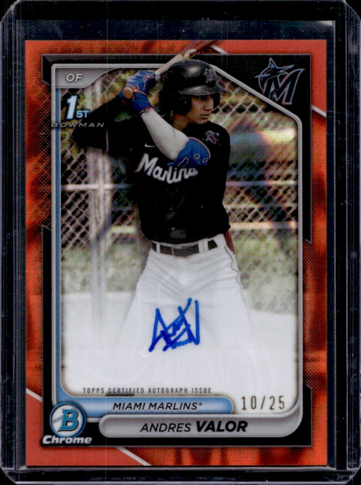 2024 Bowman Chrome Andres Valor Auto Orange Lava Refractor 1st #/25 Marlins