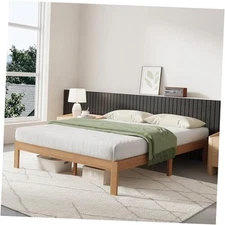  12 Inch Wooden Size Bed Frame, Classic Full Natural Wood Without Headboard