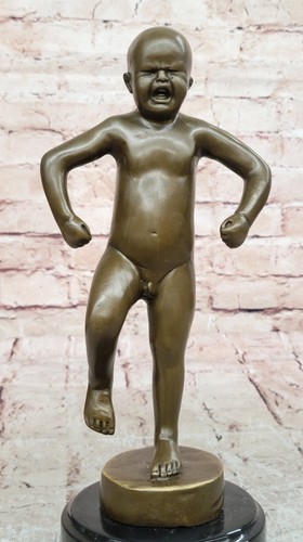 CRY BABY BRONZE SCULPTURE STATUE FIGURINE FIGURE ART DECO MARBLE BASE ORIGINAL M - Picture 7 of 10