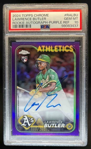 2024 Topps Chrome Lawrence Butler Rookie Auto Purple Refractor RC #55/250 PSA 10