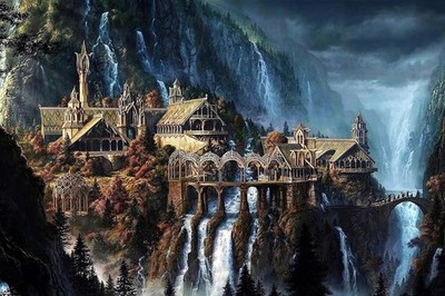 Lord of The Rings 1000 Piece Puzzle for Adults - Waterfall Town Artwork... 