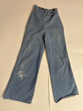 Vintage 70s Foxmoor Bell Bottom Wide Leg Jeans Retro Hippie Sz 5 Boho Distressed