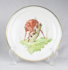 Vintage Germany Signed Hand Painted Porcelain Sweeping Buck Deer Plate