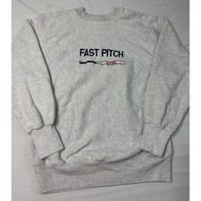 Rugged Sweats Fast Pitch Softball Crewneck Sweatshirt Gray Made in USA Vintage