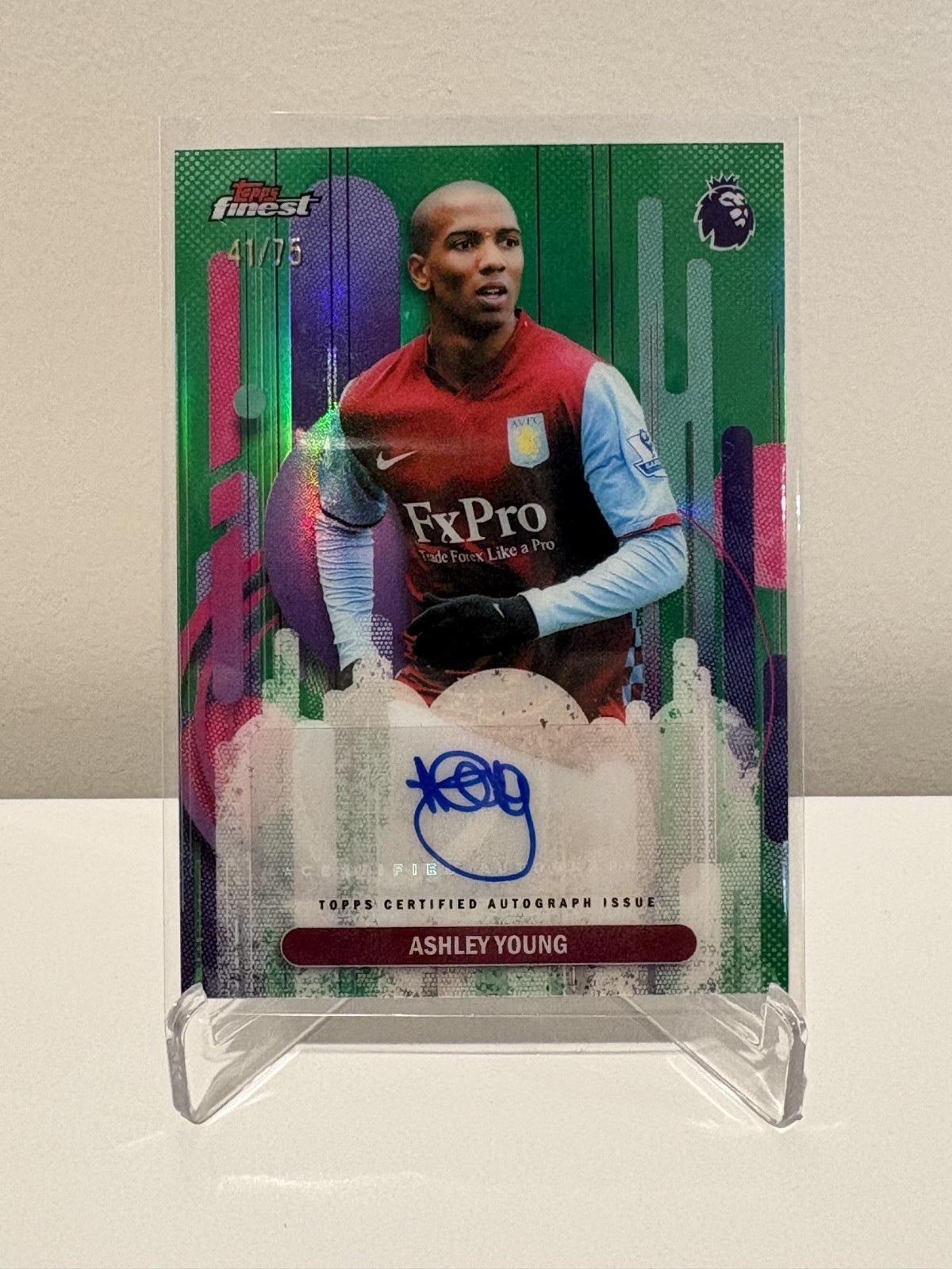 Ashley Young - 2025-26 Topps Finest Premier League Green Auto /75 #FA-AY Villa