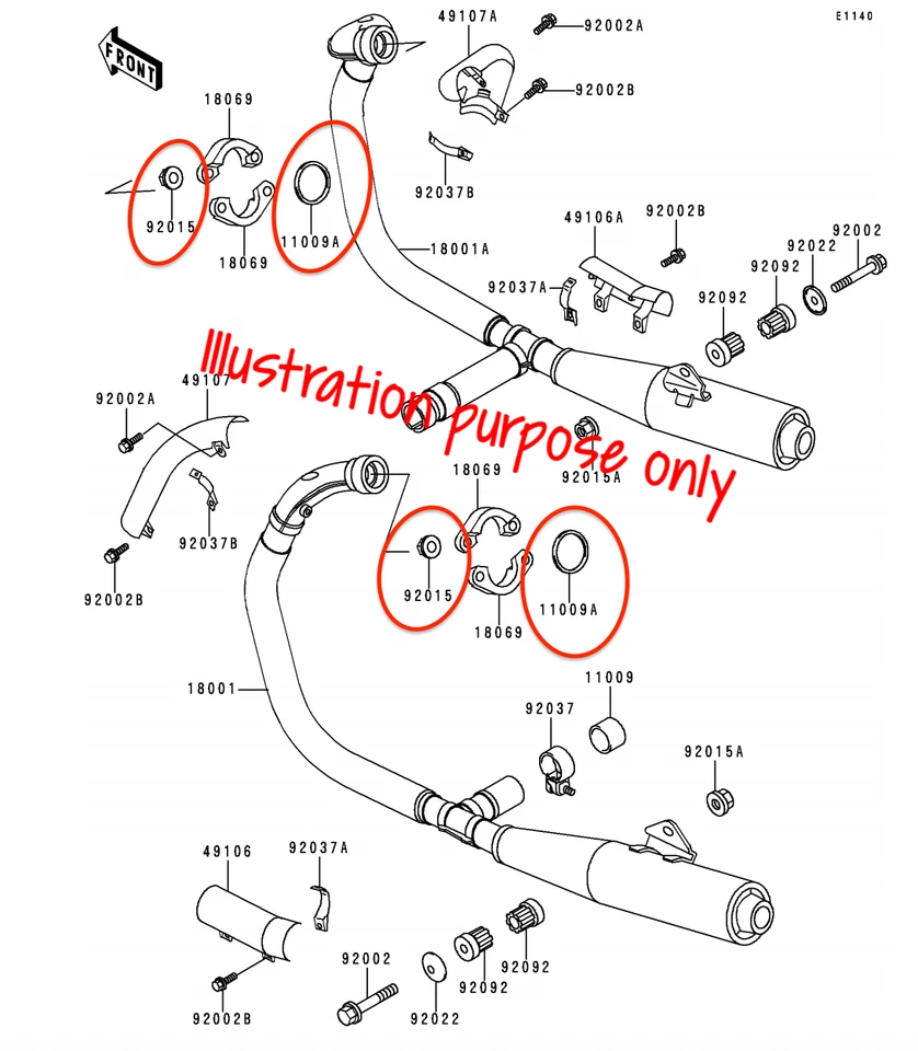 Exhaust Manifold Gasket Repair Set Kawasaki Vulcan 500 LTD 2001-2009 (Complete) Foto 2 de 2
