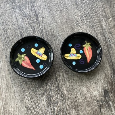 Hand painted Mexican Themed Dip Bowl Set Guacamole, Salsa And More!