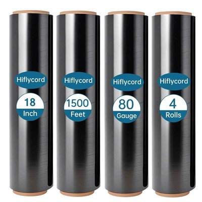Black 18 Inch Stretch Wrap Roll 1500 Ft 80 Gauge Heavy Duty Industrial Moving Pa