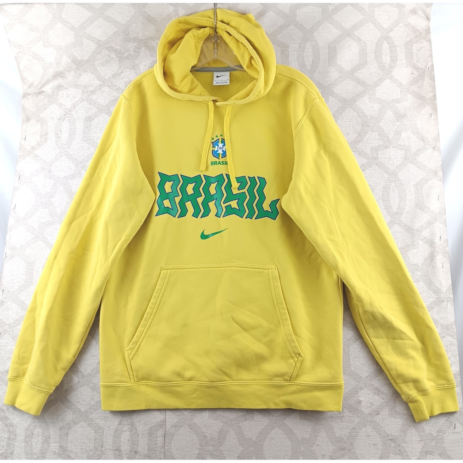 Nike Brasil National Team Soccer Hoodie Yellow Green CBF Pullover Men's Medium
