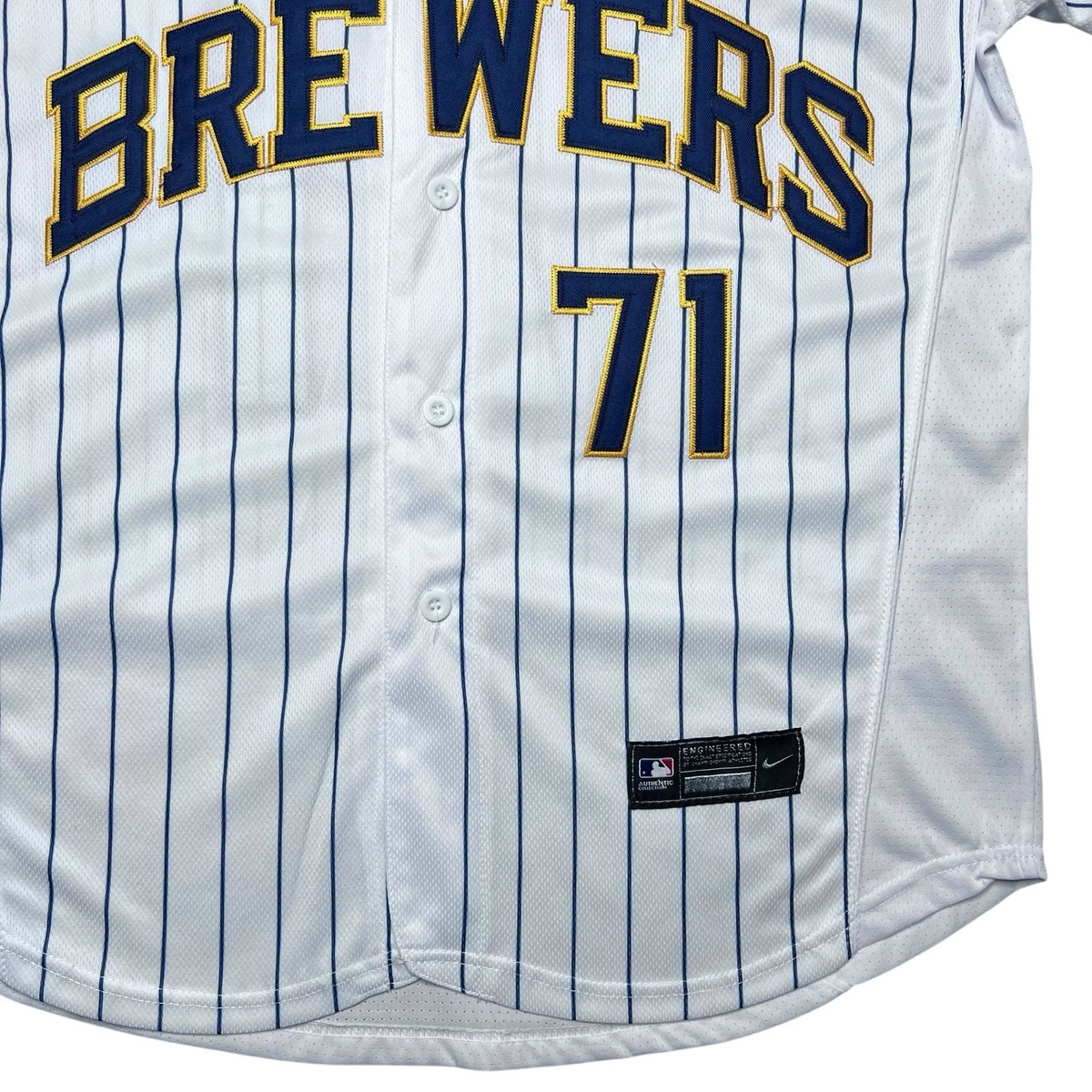 MLB Milwaukee Brewers Josh Hader 71 Nike Pinstripe Button Up