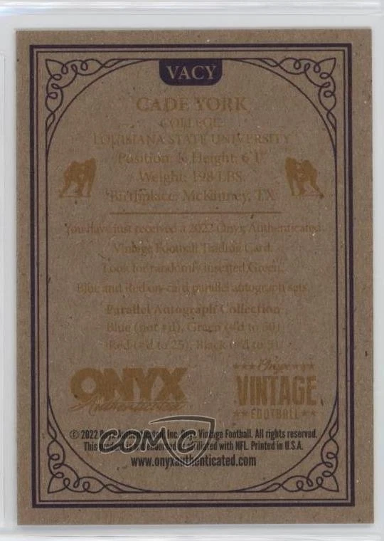 2022 Onyx Vintage Blue Signatures Cade York #VACY Rookie Auto RC - Image 2 of 2