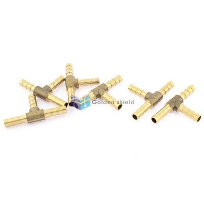 6Pcs T-Shape 3 Ways Brass Hose Barb Fitting Adapter Coupler for 6mm Pipe Kd *qq
