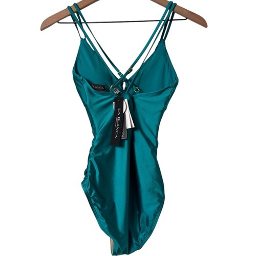 LA BLANCA TUMMY CONTROL TEAL ONE PIECE SWIMSUIT US SIZE 8 BRAND NEW WITH TAGS - Picture 3 of 8