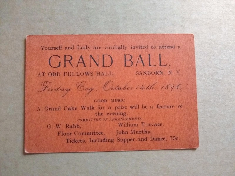 1898 Grand Ball Invitation - Odd Fellows Hall - Sanborn New York