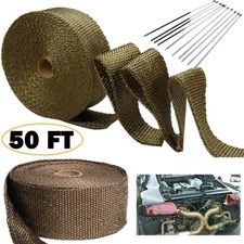 1 Rolls x Titanium Pipe Header Manifold Exhaust Heat Wrap Tape10 Ties 2" X 50ft