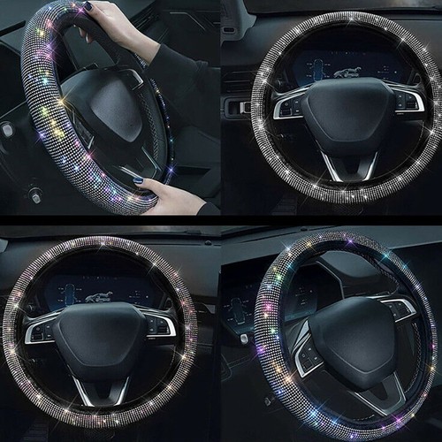 Steering Wheel Cover Flannel Interior Rhinestones Silver Car Decoration - Picture 9 of 12