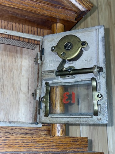 Vintage USPS 1958 PO Post Office Box Door Bank With Combination #13 Solid Wood - Picture 3 of 11
