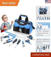 Children's 10-Piece Woodworking Tool Set with Safety Equipment & Zima Blue Bag