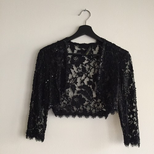 Tadashi Shoji Beaded Black Lace Bolero 