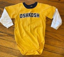 Vintage Oshkosh Long Sleeve One Piece Thick T Shirt Infant Boys 24M Yellow Navy