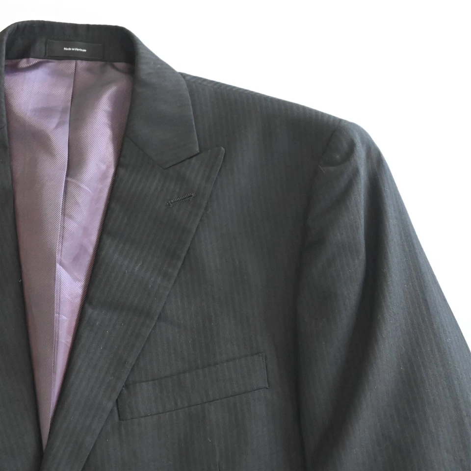 J Ferrar 42R 36x32 Black Stripe Peak Lapel Mens Jacket Pants Suit - Image 2 of 4