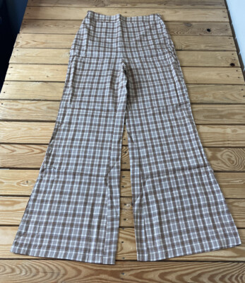 Shein NWOT women's flare leg check pants size M brown H3