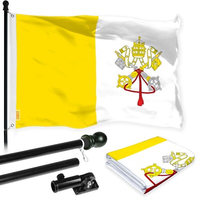 NEW G128 Vatican City Flag & Flagpole, 6FT Black Pole and 3x5FT Printed 150D