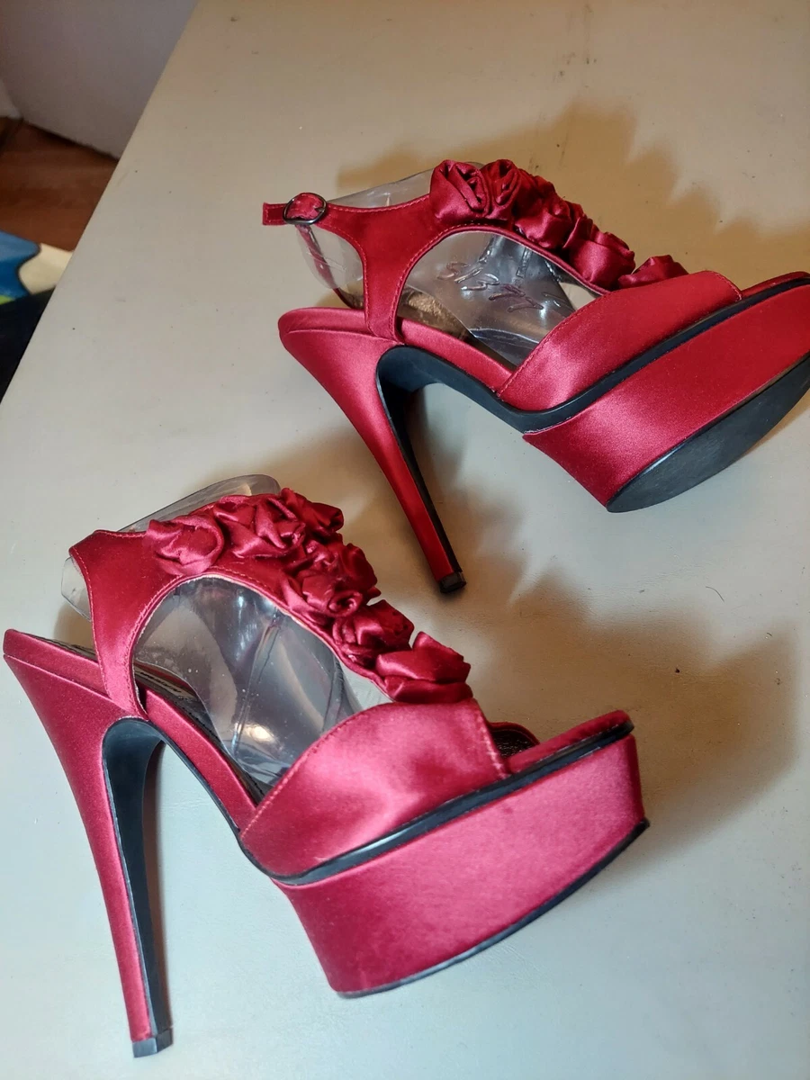 Steve Madden Scarlett Red Satin Fabric High Heel Platform Sandal Pumps 8