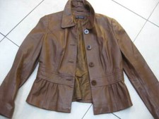 Womens M&S leather JACKET 10 8 AUTOGRAPH WEEKEND peplum soft short tan elegant