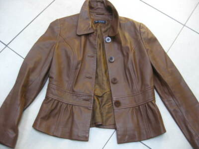 Damen M&S Leder JACKE 10 8 AUTOGRAPH WEEKEND Schößchen weich kurz hellbraun elegant