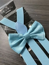 Pale Blue Suspender and Bow Tie Set Tuxedo Wedding Formal Suspenders