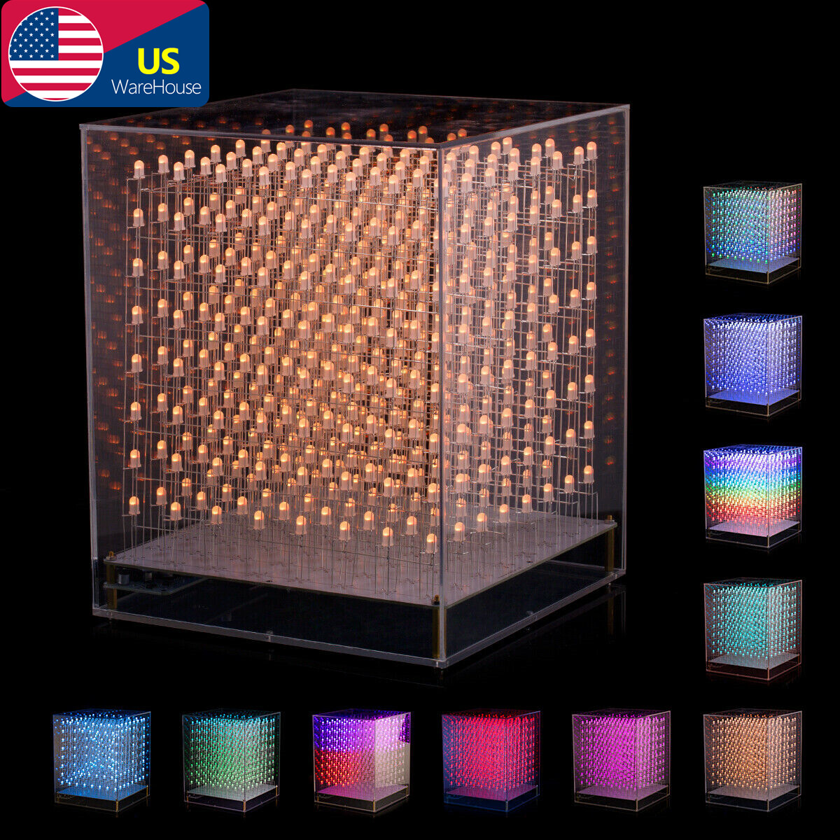 Red LED Car Lighting 3D Light Squared 8x8x8 LED Cube Blue Ray DIY Kit ...