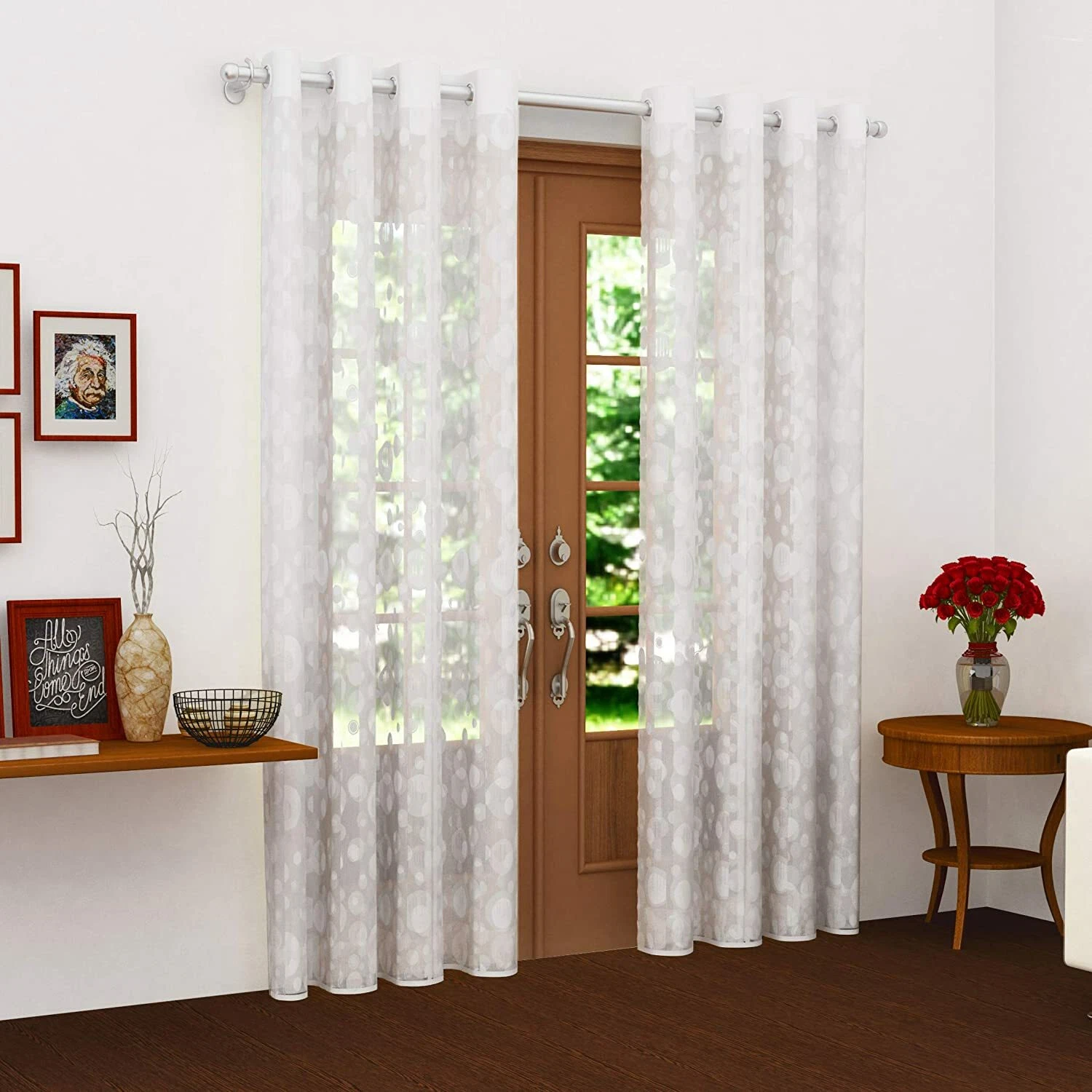 New Sheer 2 Piece Eyelet Long Door Curtain Set - 9 feet White