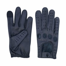 MEN'S GENUINE BLACK LEATHER DRIVING GLOVES KNUCKLE HOLES SOFT TOUCH FINGER GLOVE