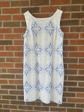 Talbots Women Sleeveless Lined Dress Back Slit Blue White Size 12