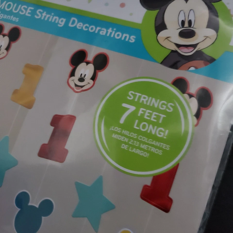 Cuerda decoraciones de fiesta de primer cumpleaños de Mickey Mouse 6 piezas de papel aluminio largo de 7 pies de Disney Foto 3 de 4